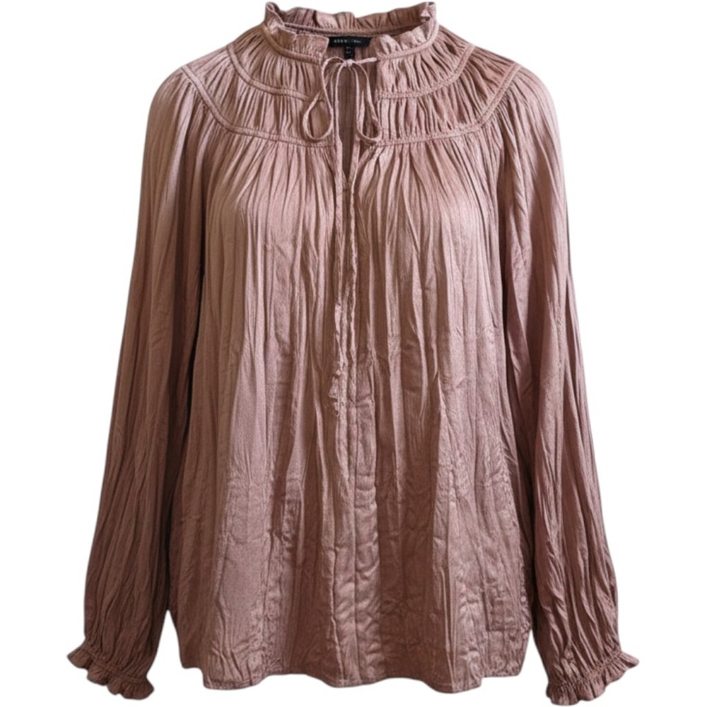 Current Air Los Angeles Mauve Crinkle Smocked Neck Blouse Size M